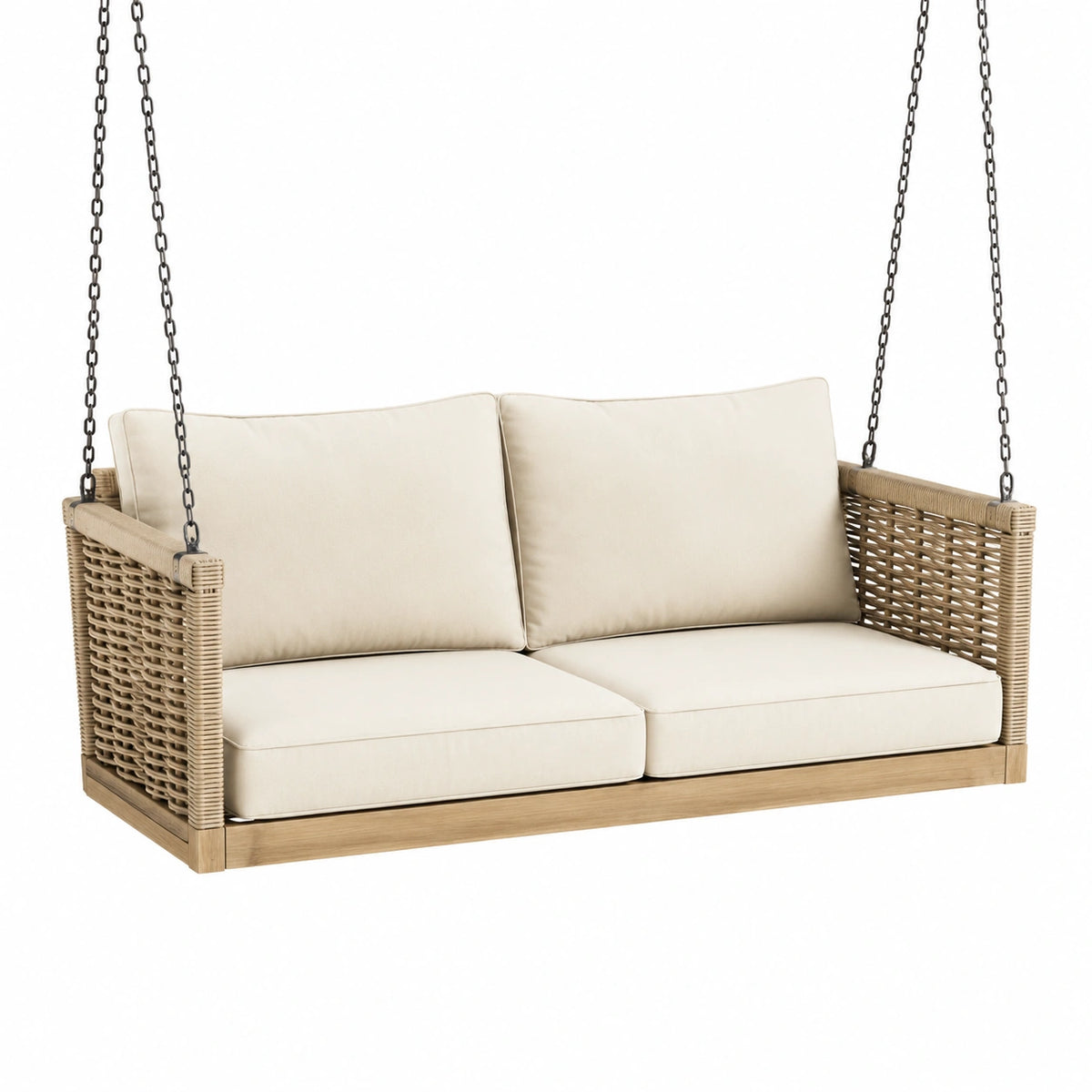 Hängesofa für 2 Personen mit Kettenaufhängung, 150 x 80 x 65 cm, Beige/Natur/Schwarz