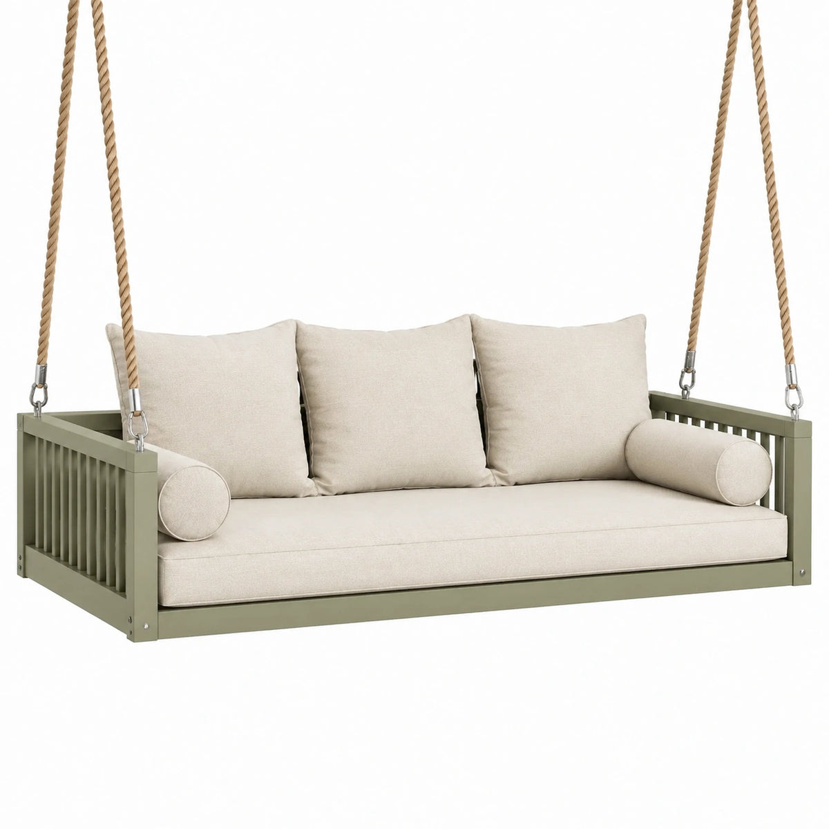 Hängesofa 160 x 75 x 65 cm mit Seilaufhängung, Olivgrün/Beige