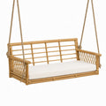 Rattan-Hängeschaukelbank mit Seilaufhängung und Sitzkissen, Natur/Beige, 120 x 65 x 65 cm