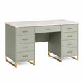 Schreibtisch 140 x 60 x 76 cm Salbeigrün mit Arbeitsplatte in Marmoroptik und 9 Schubladen