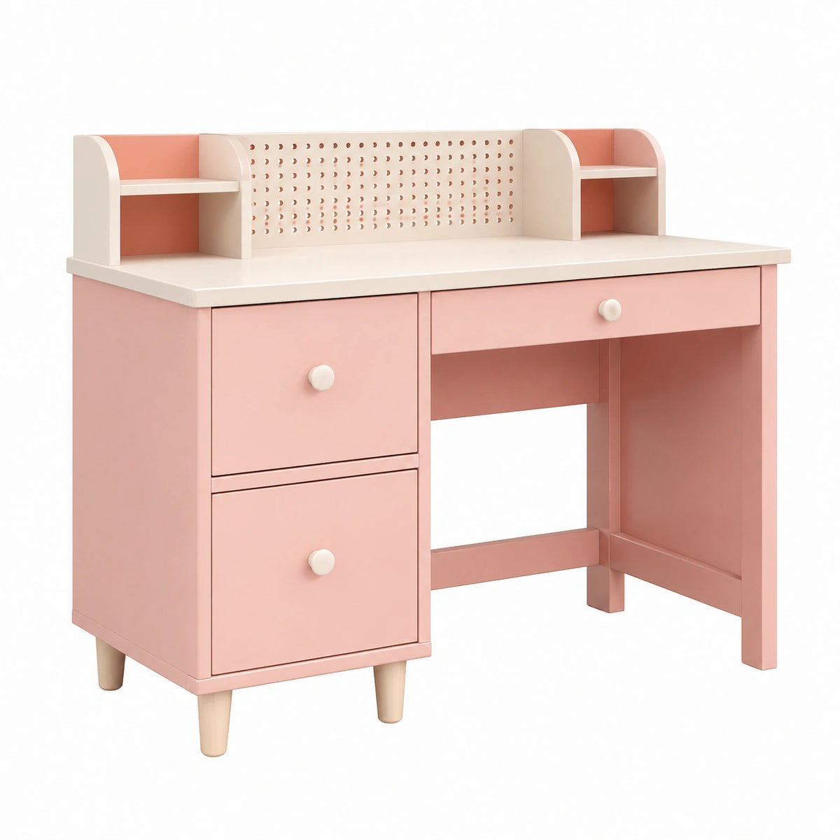 Kinderschreibtisch 120 × 60 × 105 cm in Rosa/Weiß mit 3 Schubladen, Ablagen und Lochplatte