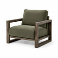 Gepolsterter Loungesessel 78 × 82 × 78 cm mit Holzgestell in Olivgrün und Dunkelbraun
