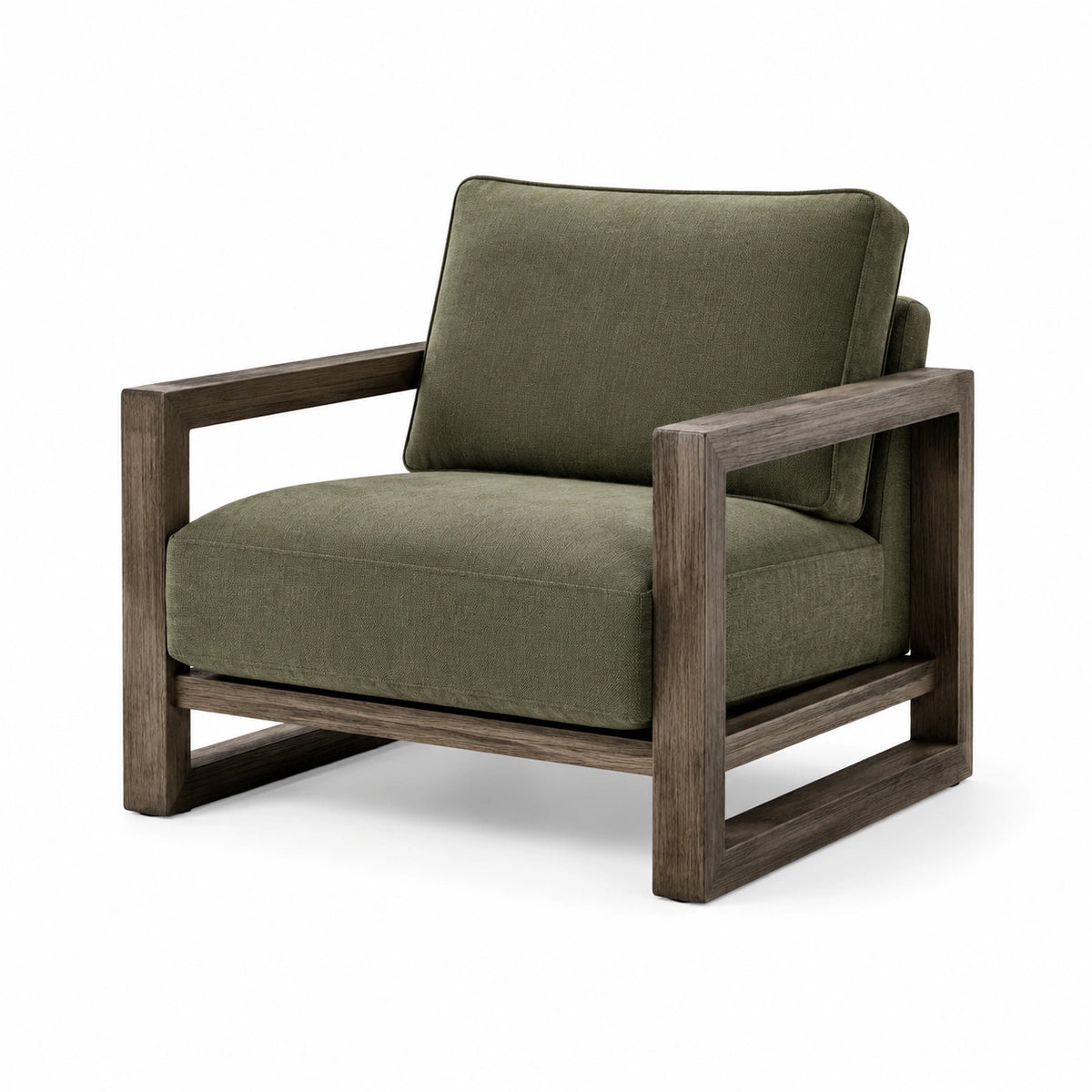 Gepolsterter Loungesessel 78 × 82 × 78 cm mit Holzgestell in Olivgrün und Dunkelbraun
