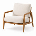 Moderner Sessel 75 × 80 × 80 cm mit Bouclébezug in Creme und Holzgestell in Braun