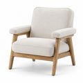 Skandinavischer Sessel 78 × 82 × 92 cm mit Bouclébezug in Creme und Holzgestell in Naturholz