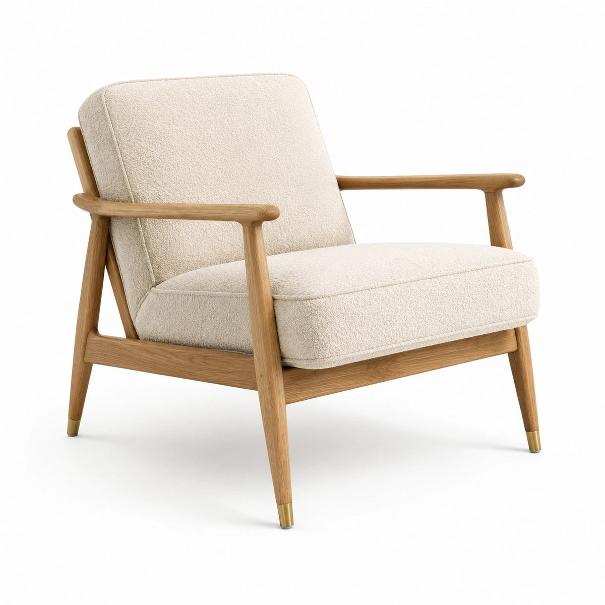Skandinavischer Sessel 75 × 80 × 85 cm in Creme, Naturholz und Gold
