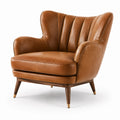 Retro-Ohrensessel aus Kunstleder in Cognac/Braun, 85 × 90 × 105 cm, mit Holzbeinen