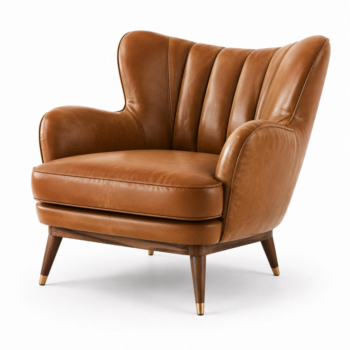 Retro-Ohrensessel aus Kunstleder in Cognac/Braun, 85 × 90 × 105 cm, mit Holzbeinen