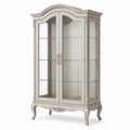 Klassischer Vitrinenschrank 100 × 45 × 190 cm aus Holz und Glas in Cremeweiß mit goldfarbenen Griffen