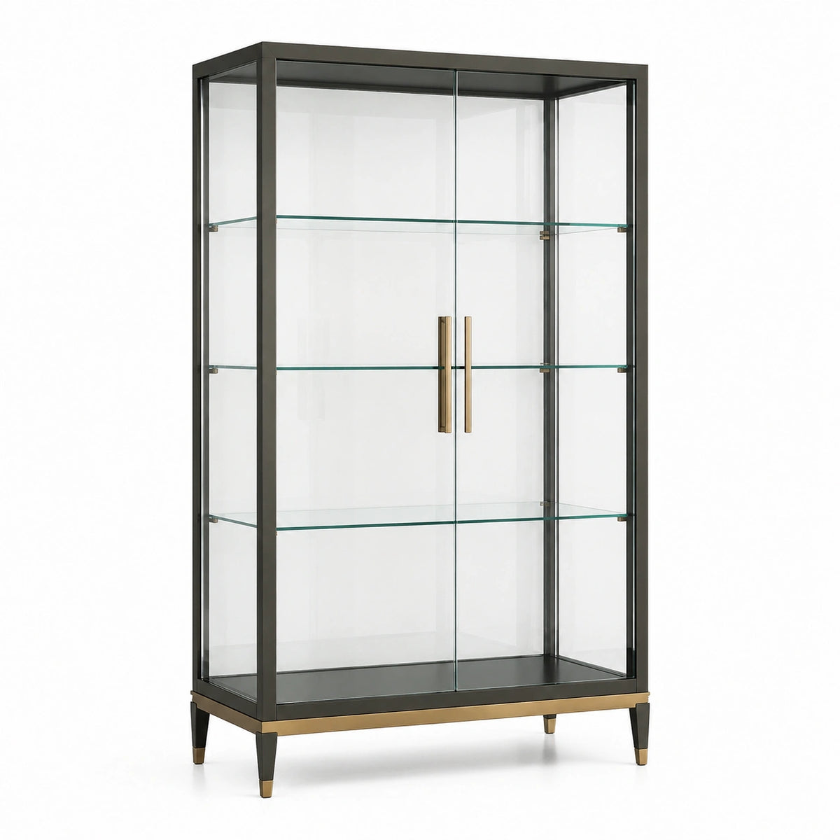 Glasvitrine 100 × 40 × 180 cm mit 2 Glastüren, Schwarz/Gold/Transparent