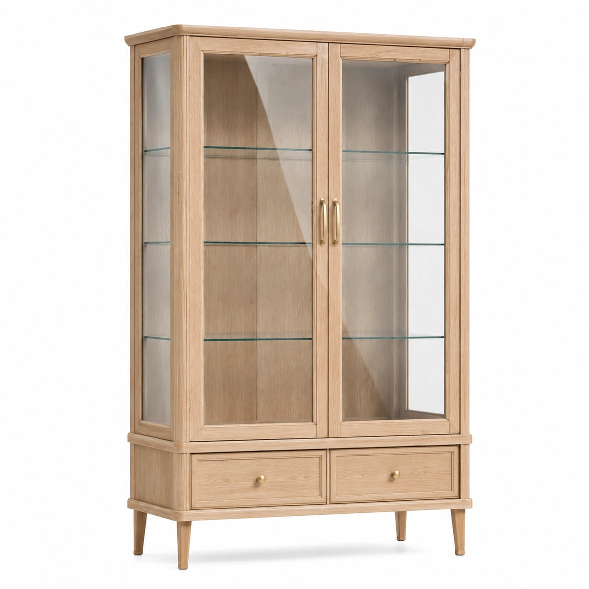 Holz- und Glasvitrine in Natur/Braun/Transparent, 100 × 40 × 190 cm