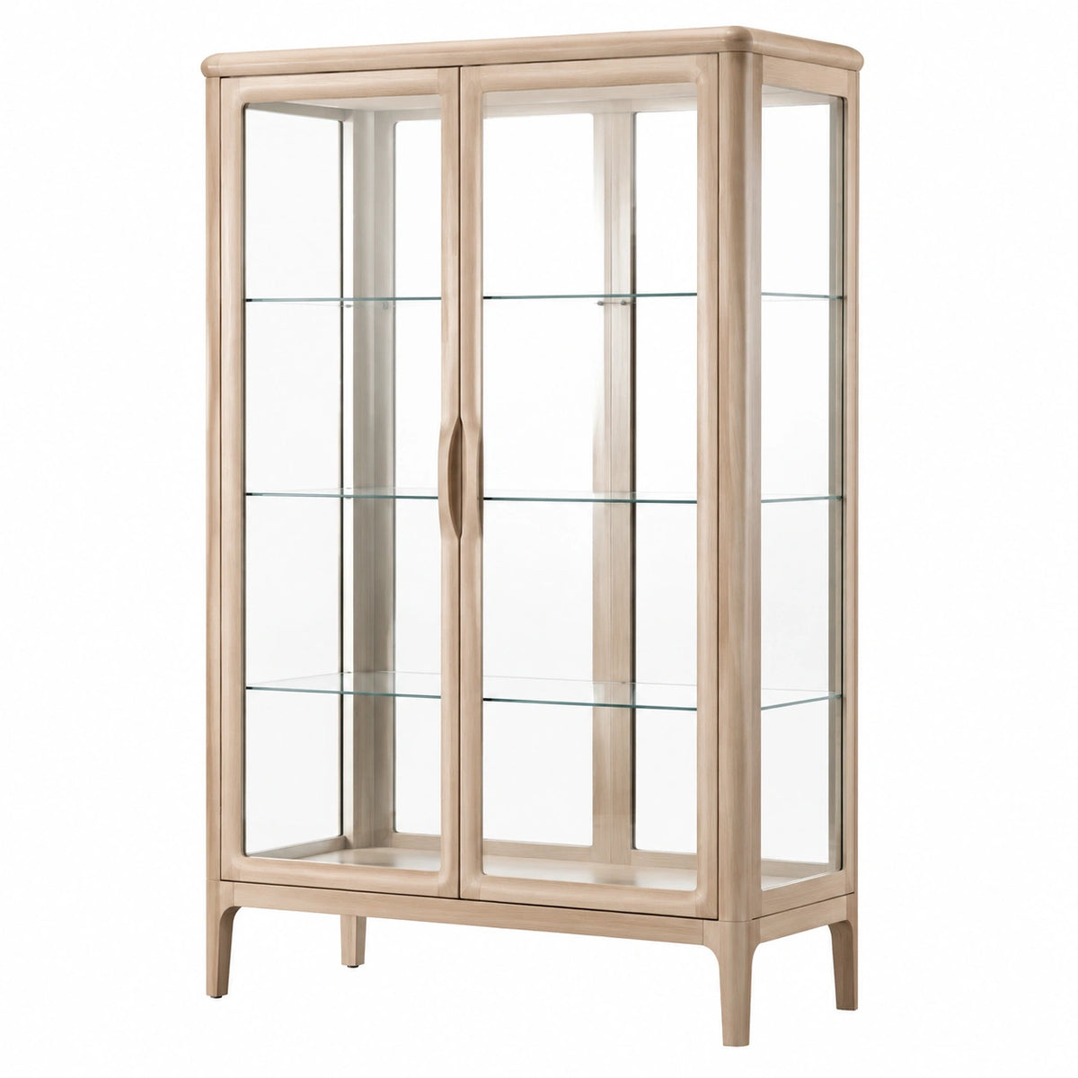 Vitrine aus Holz und Glas in Natur/Transparent, 90 × 40 × 180 cm, mit 2 Glastüren