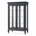 Klassische Vitrine 100 × 40 × 180 cm in Dunkelblau mit goldfarbenen Details und Glastüren
