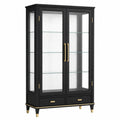 Vitrine 100 × 40 × 180 cm in Schwarz/Gold mit Glastüren, Glasablagen und 2 Schubladen