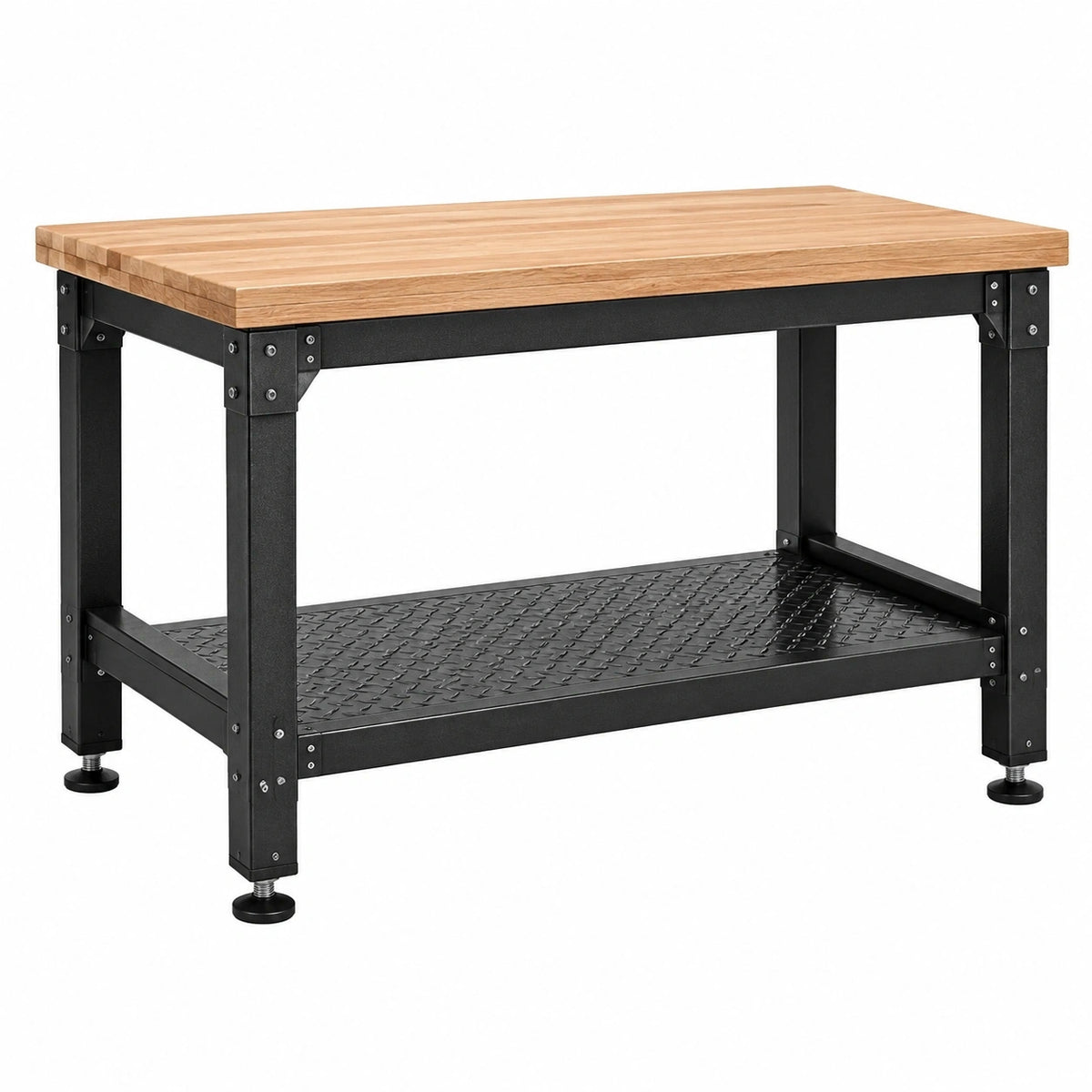 Werkbank mit Holzarbeitsplatte und Metallablage, 120 × 60 × 85 cm, Natur/Schwarz