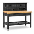 Metall-Holz-Konstruktion 120 × 60 × 155 cm in Schwarz/Natur mit Lochwand, 2 Schubladen und Gitterablage