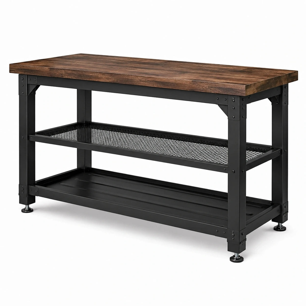 Werkbank im Industriestil, 120 × 60 × 90 cm, Holzoptik Braun/Schwarz
