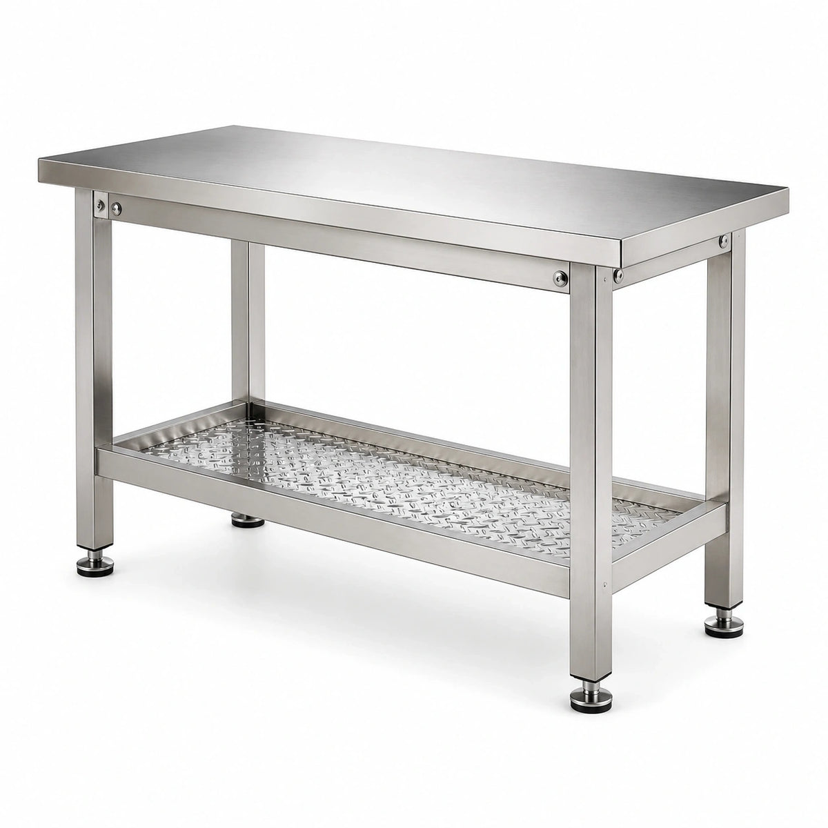 Edelstahl-Arbeitstisch 120 x 60 x 85 cm Silber mit Unterablage und höhenverstellbaren Füßen