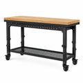 Höhenverstellbare Werkbank 152 × 61 × 91 cm Natur/Schwarz mit Rollen und Gitterablage